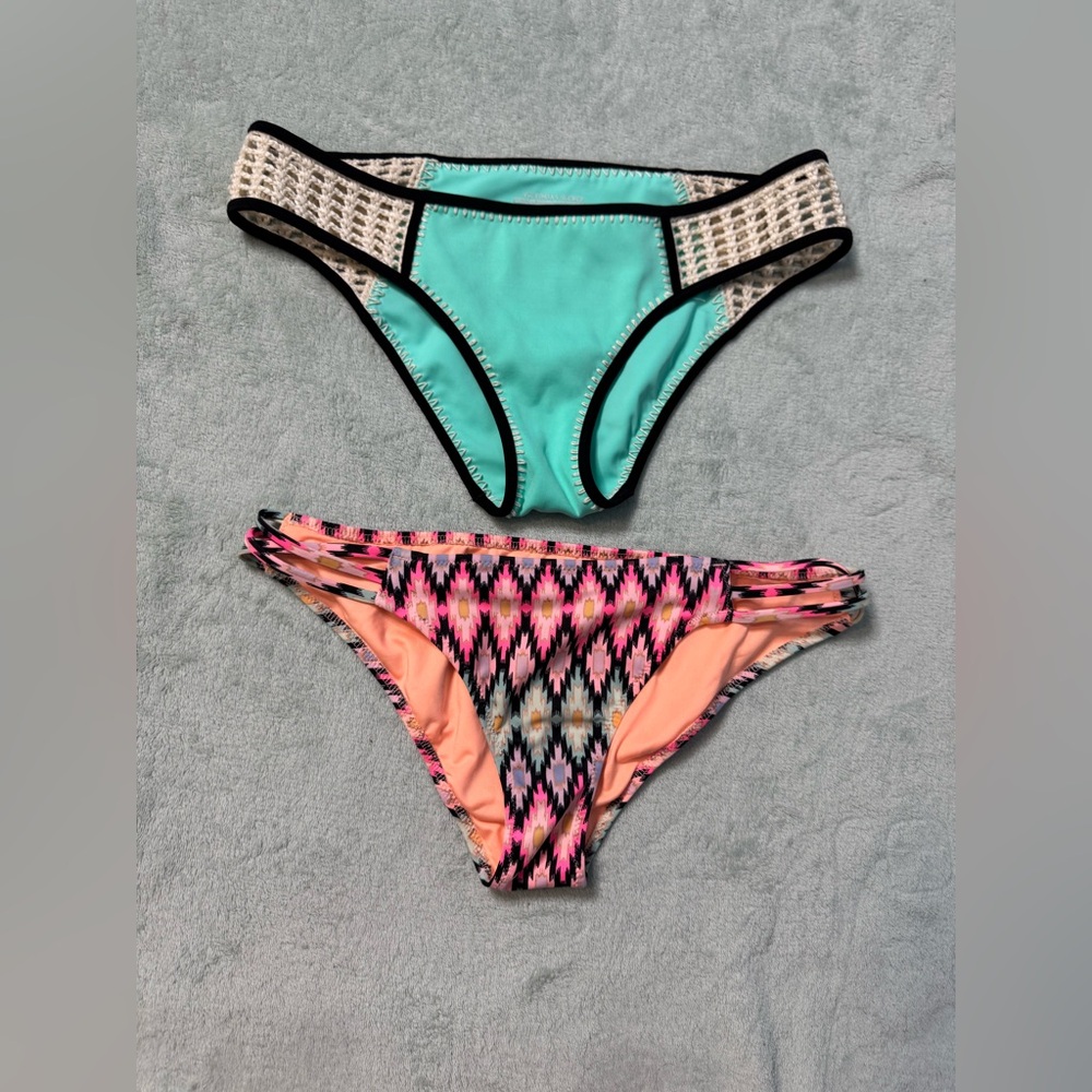 Victoria's Secret Multicolor Ikat Bikini Bottoms - Aqua, Pink & Black
